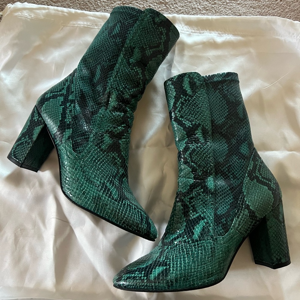 Stuart Weitzman Green Python Print Booties (Fifer… - image 1